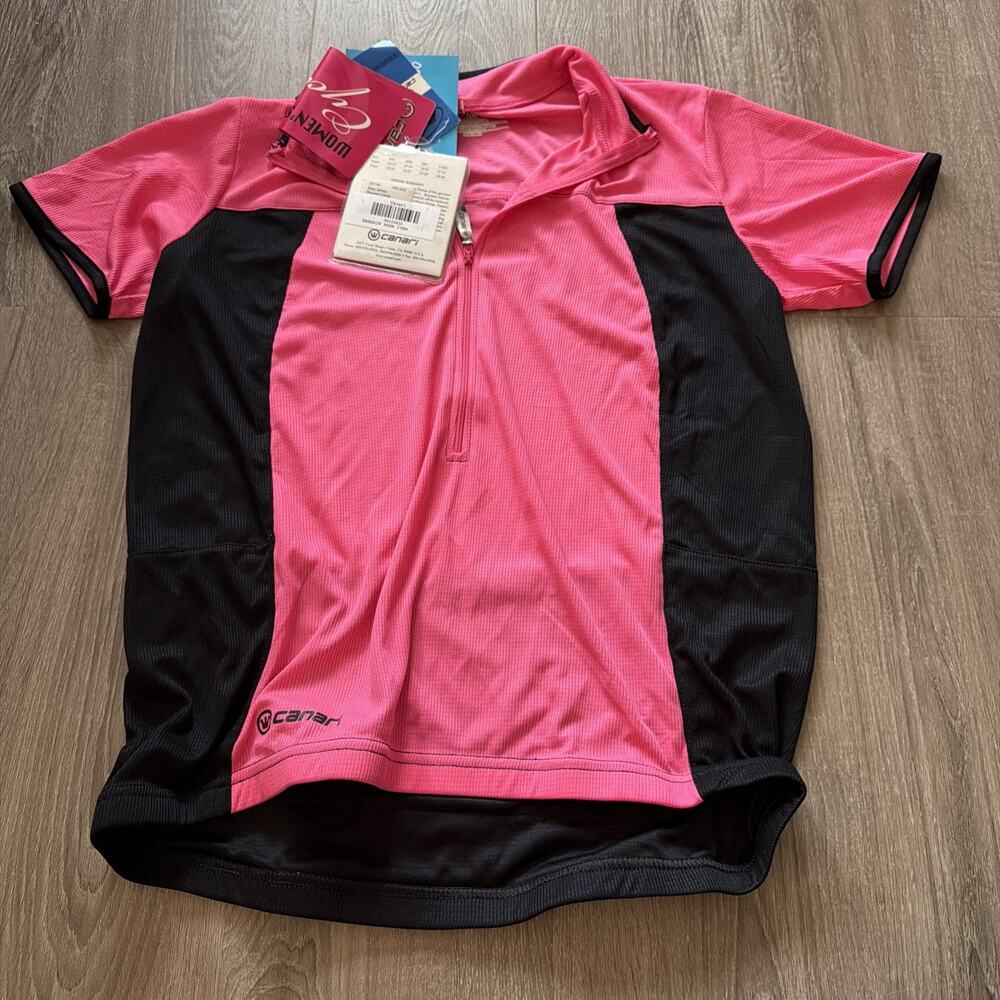 CANARI WOMEN'S CYCLING‎ BETTY JERSEY PINK LARGE 1/4 ZIP SHORT SLEEVE POCKETS NEW